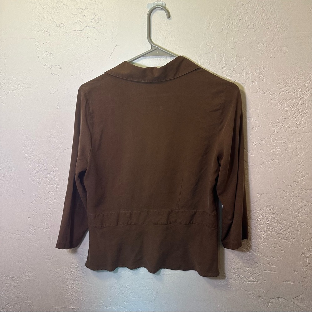 Elementz 100% Silk Button Down. Size Small Brown - image 4